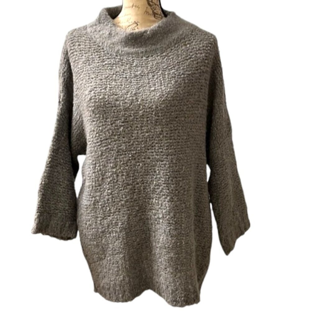 Woven Heart Women's Gray Mock Neck Oversized Pullover Dolman Sweater
